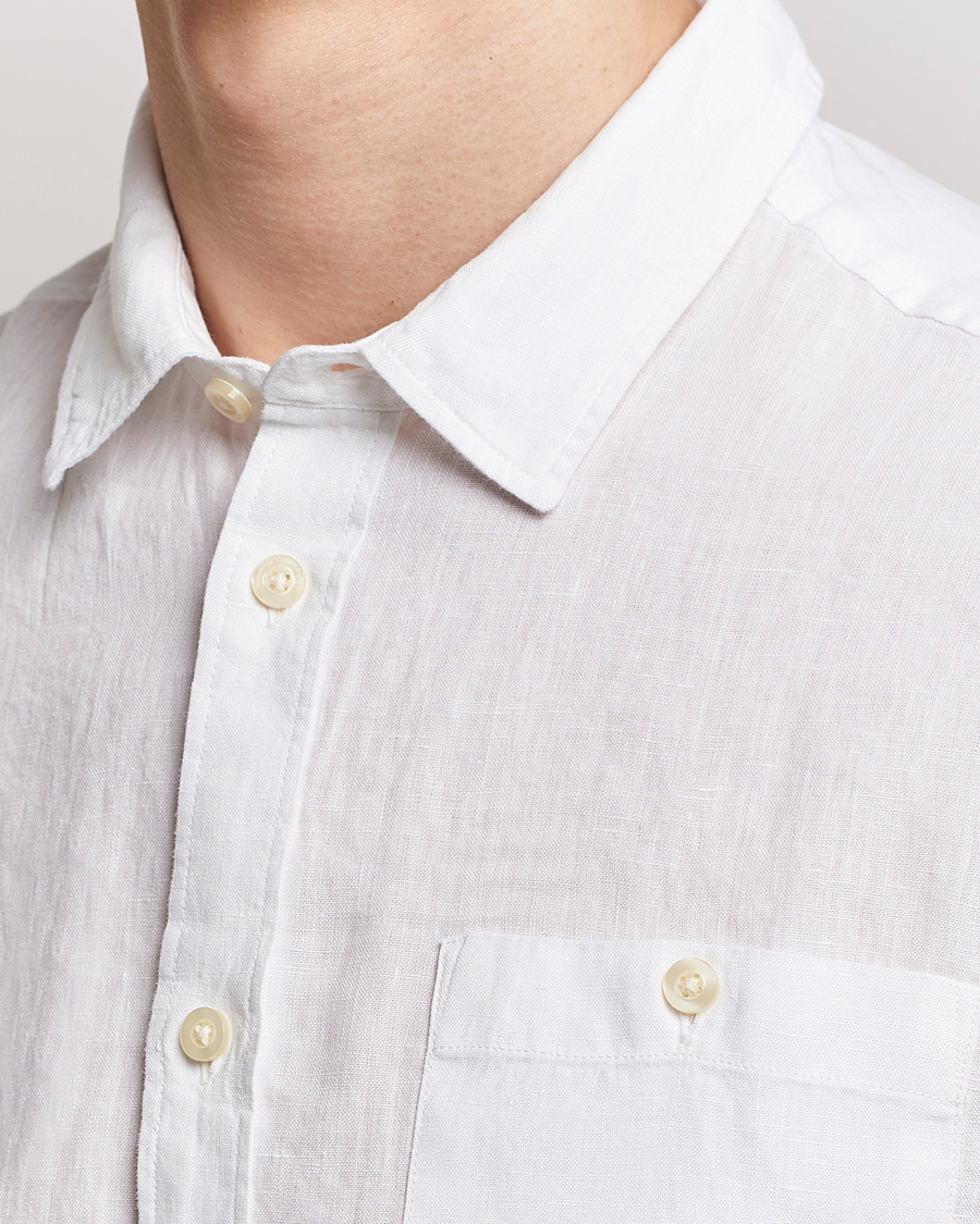 Hombres | Camisas | KnowledgeCotton Apparel | Regular Short Sleeve Linen Shirt Bright White