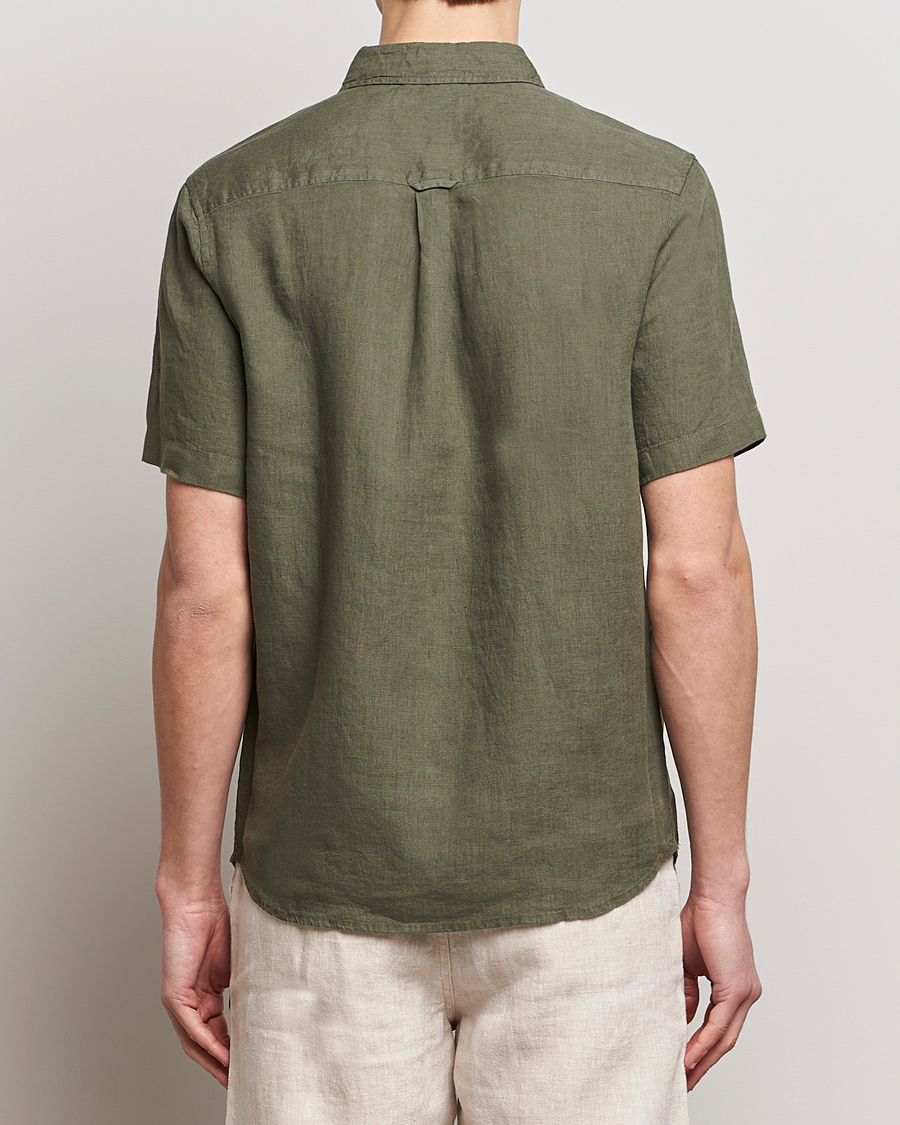 Hombres | Camisas | KnowledgeCotton Apparel | Regular Short Sleeve Linen Shirt Burned Olive