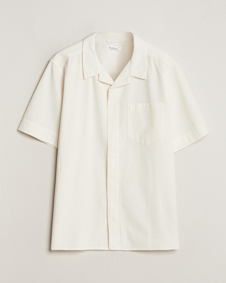 Hombres | Camisas | KnowledgeCotton Apparel | Short Sleeve Seersucker Shirt Egret