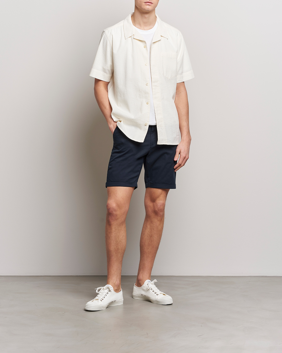 Hombres | Camisas | KnowledgeCotton Apparel | Short Sleeve Seersucker Shirt Egret