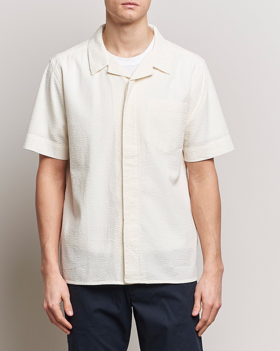 Hombres | Camisas | KnowledgeCotton Apparel | Short Sleeve Seersucker Shirt Egret
