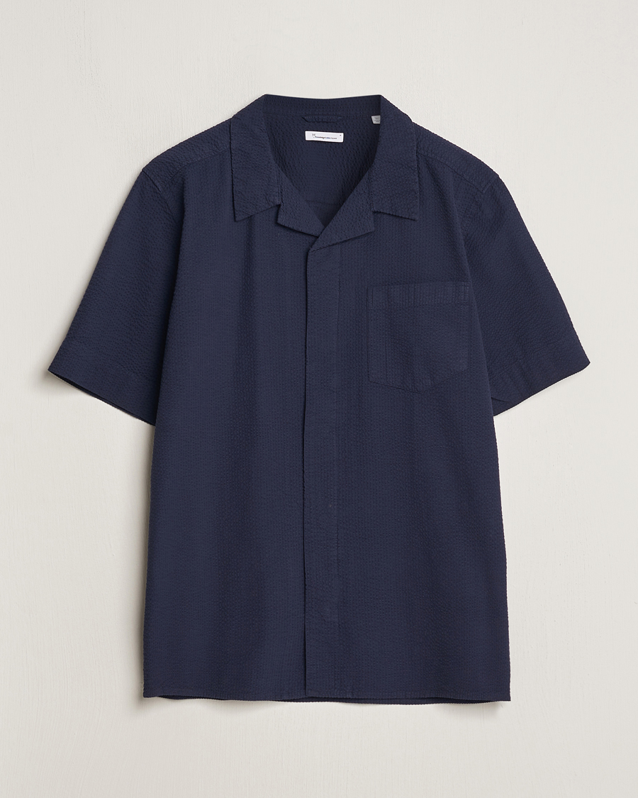 Hombres | Camisas | KnowledgeCotton Apparel | Short Sleeve Seersucker Shirt Night Sky
