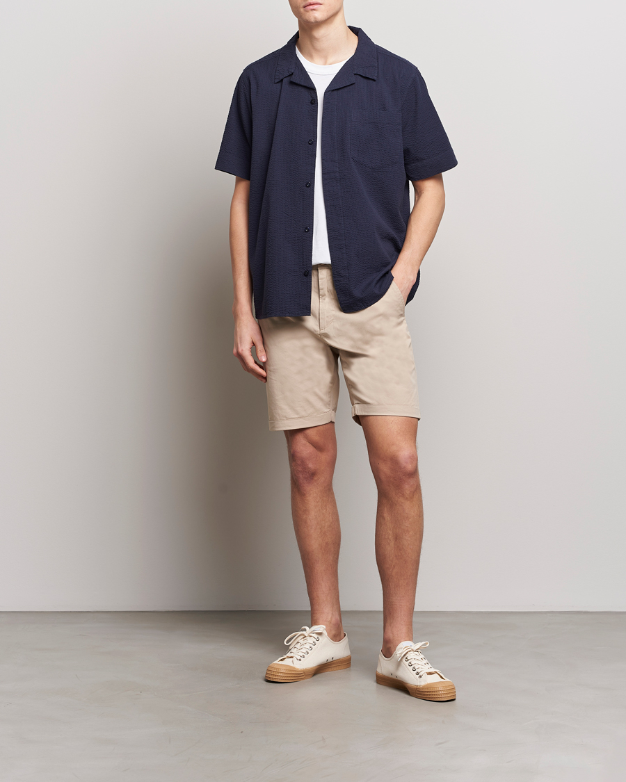Hombres | Camisas | KnowledgeCotton Apparel | Short Sleeve Seersucker Shirt Night Sky