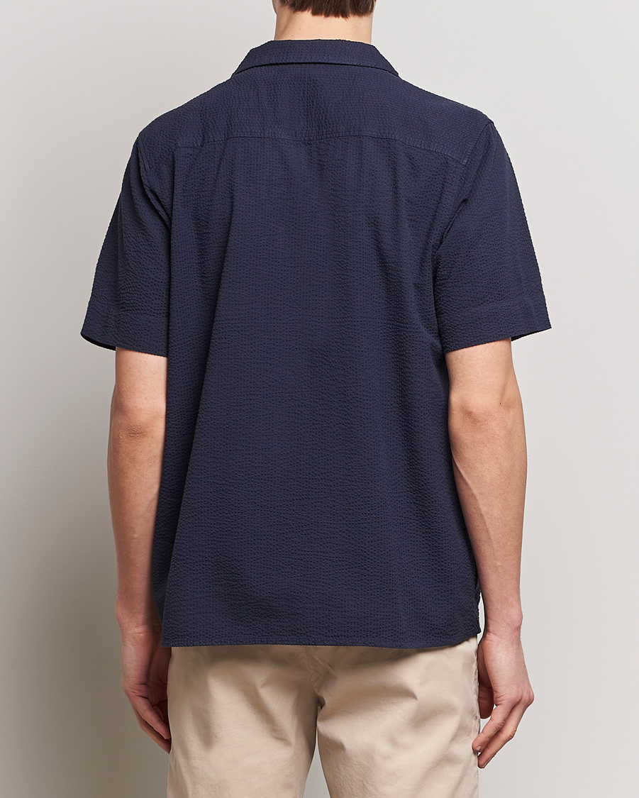 Hombres | Camisas | KnowledgeCotton Apparel | Short Sleeve Seersucker Shirt Night Sky
