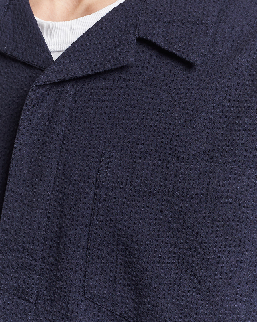 Hombres | Camisas | KnowledgeCotton Apparel | Short Sleeve Seersucker Shirt Night Sky