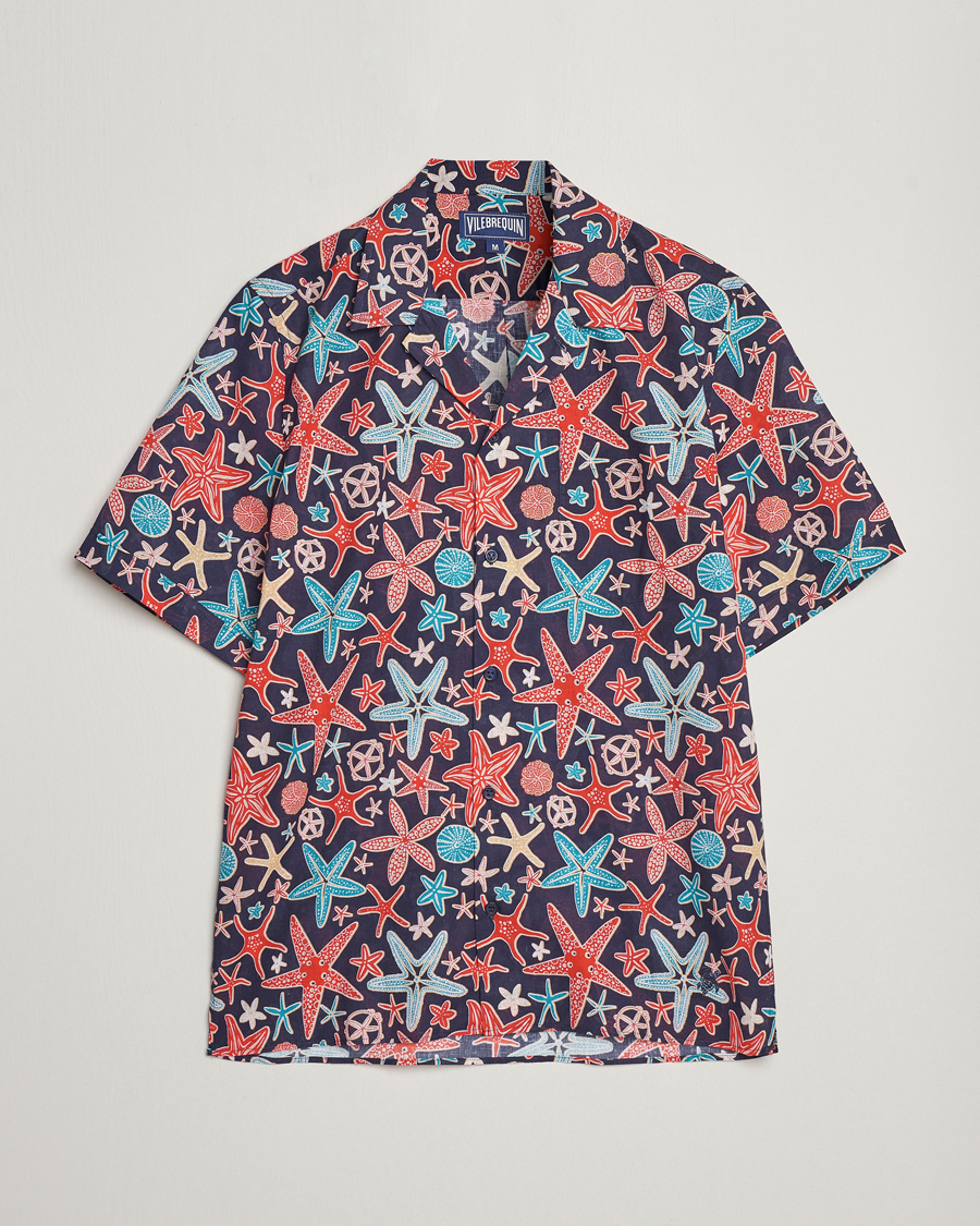 Hombres | Camisas | Vilebrequin | Charli Cotton/Linen Short Sleeve Shirt Bleu Marine
