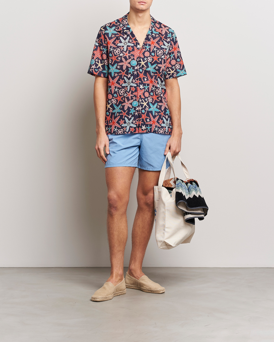 Hombres | Camisas | Vilebrequin | Charli Cotton/Linen Short Sleeve Shirt Bleu Marine