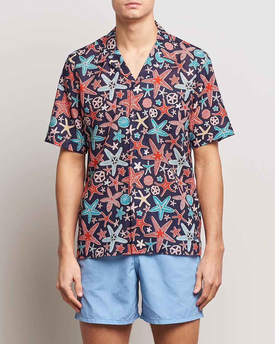 Hombres | Camisas | Vilebrequin | Charli Cotton/Linen Short Sleeve Shirt Bleu Marine