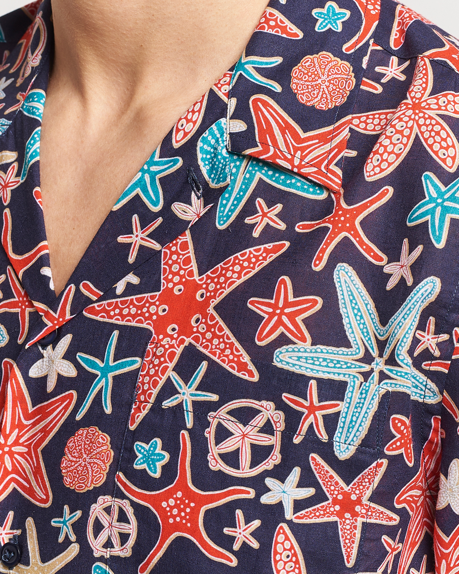 Hombres | Camisas | Vilebrequin | Charli Cotton/Linen Short Sleeve Shirt Bleu Marine