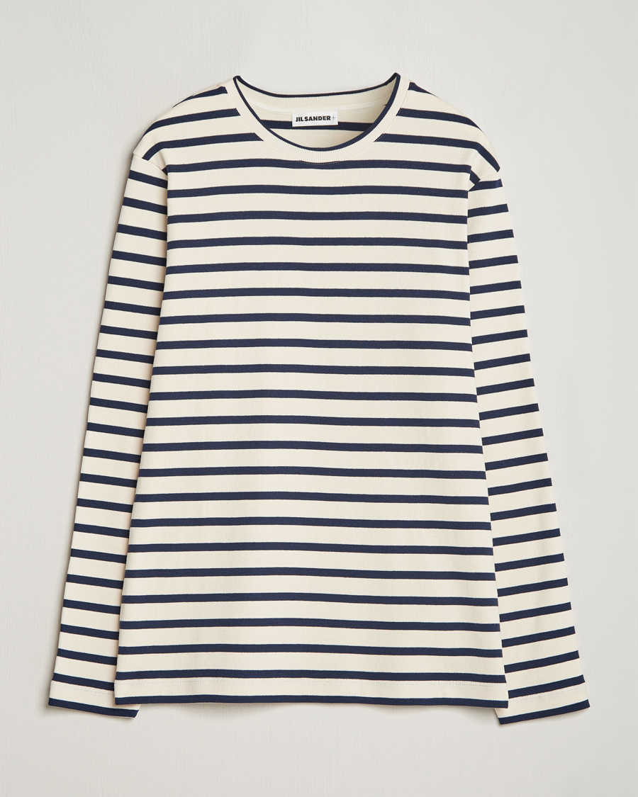 Hombres | Camisetas | Jil Sander | Long Sleeve Rib Cotton T-Shirt Marine Stripes