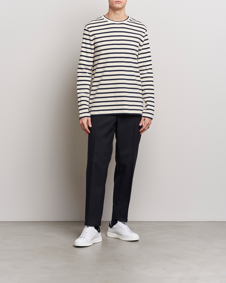 Hombres | Camisetas | Jil Sander | Long Sleeve Rib Cotton T-Shirt Marine Stripes