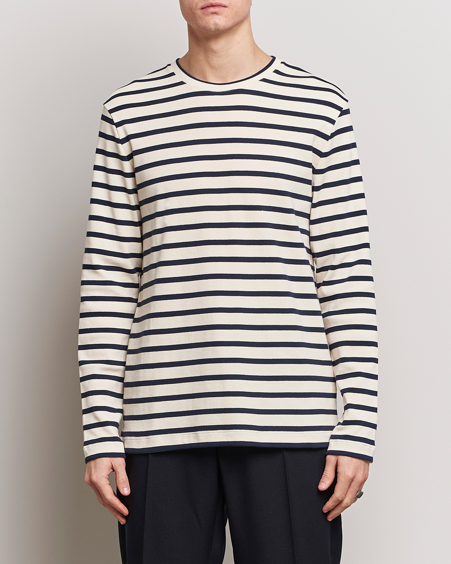 Hombres |  | Jil Sander | Long Sleeve Rib Cotton T-Shirt Marine Stripes
