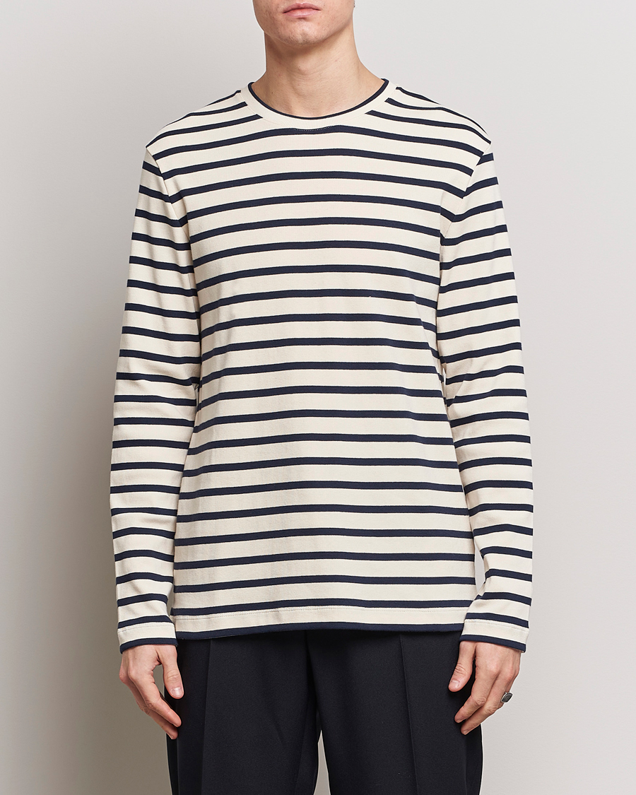 Hombres | Camisetas | Jil Sander | Long Sleeve Rib Cotton T-Shirt Marine Stripes