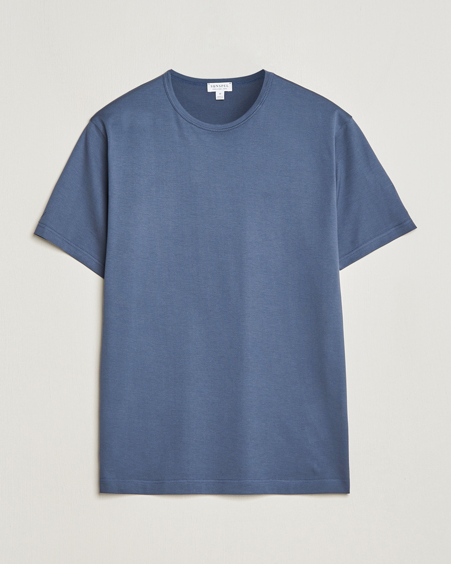Hombres | Camisetas | Sunspel | Crew Neck Q82 Cotton T-Shirt Slate Blue