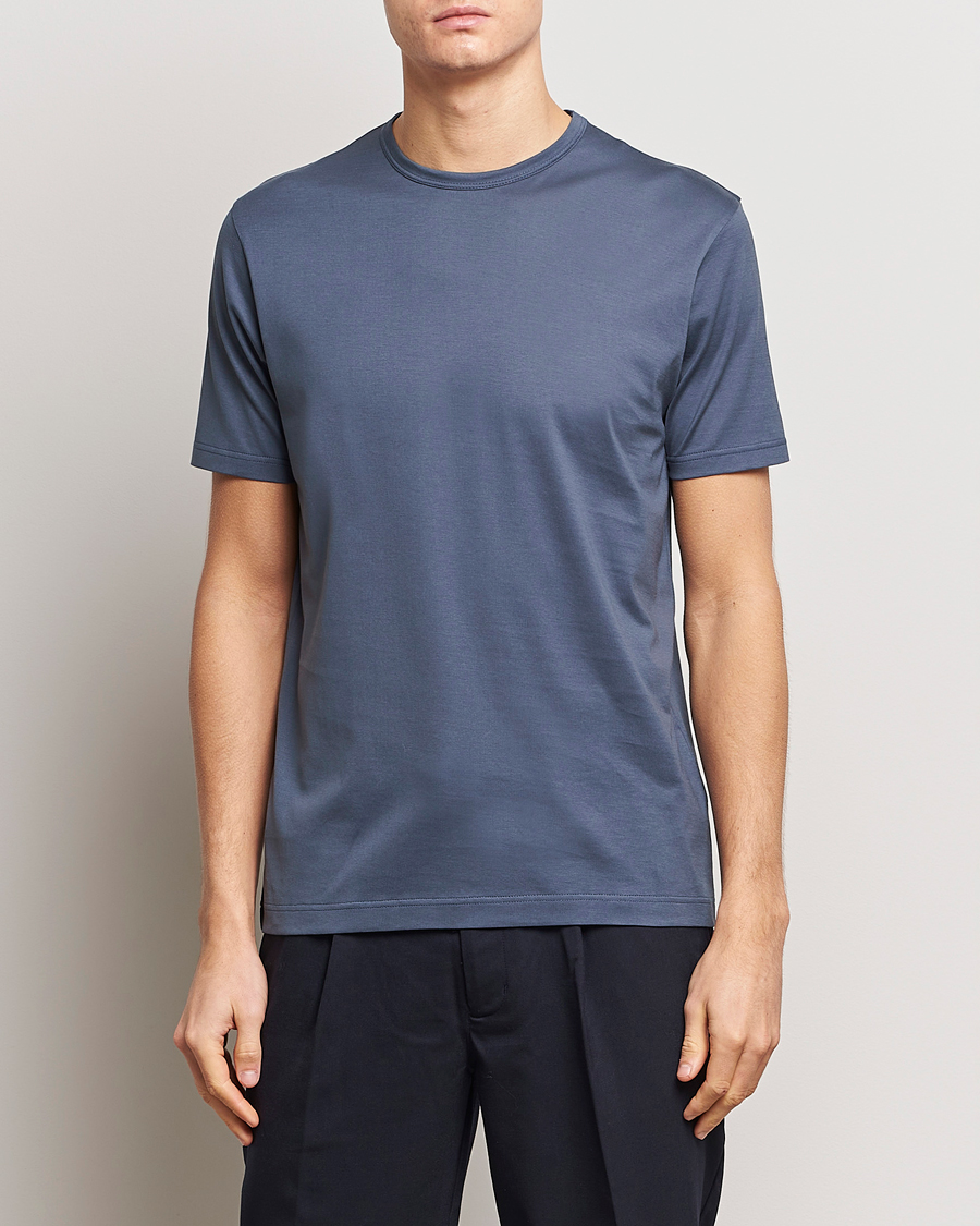 Hombres | Camisetas | Sunspel | Crew Neck Cotton Tee Slate Blue