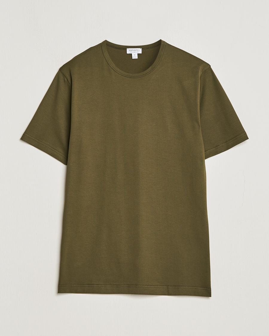 Hombres | Camisetas | Sunspel | Crew Neck Cotton Tee Dark Olive
