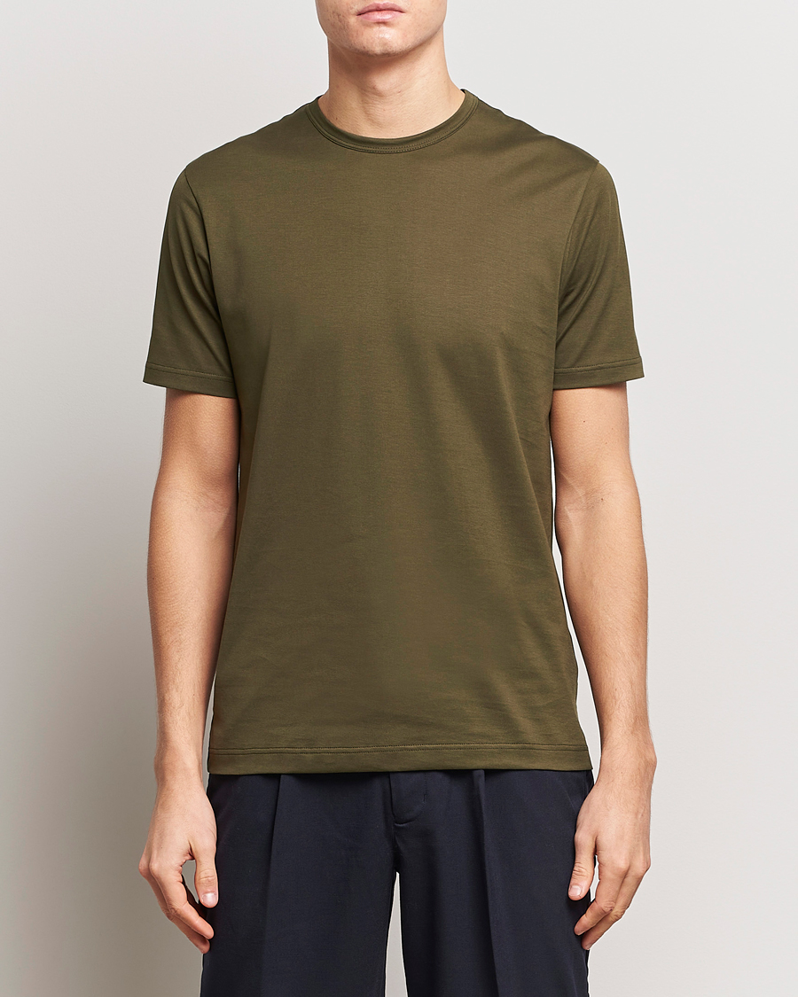 Hombres | Camisetas | Sunspel | Crew Neck Cotton Tee Dark Olive