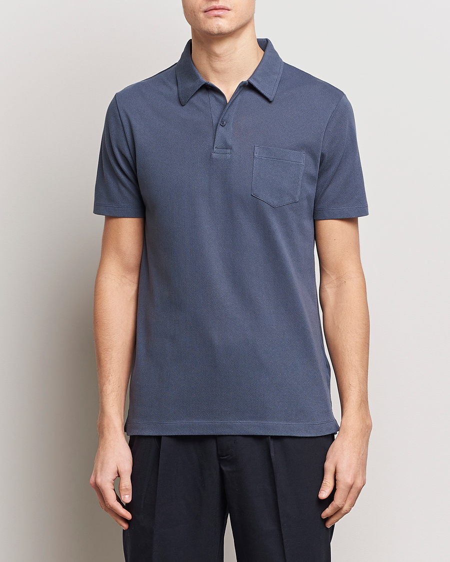 Hombres | Camisas polo de manga corta | Sunspel | Riviera Polo Shirt Slate Blue