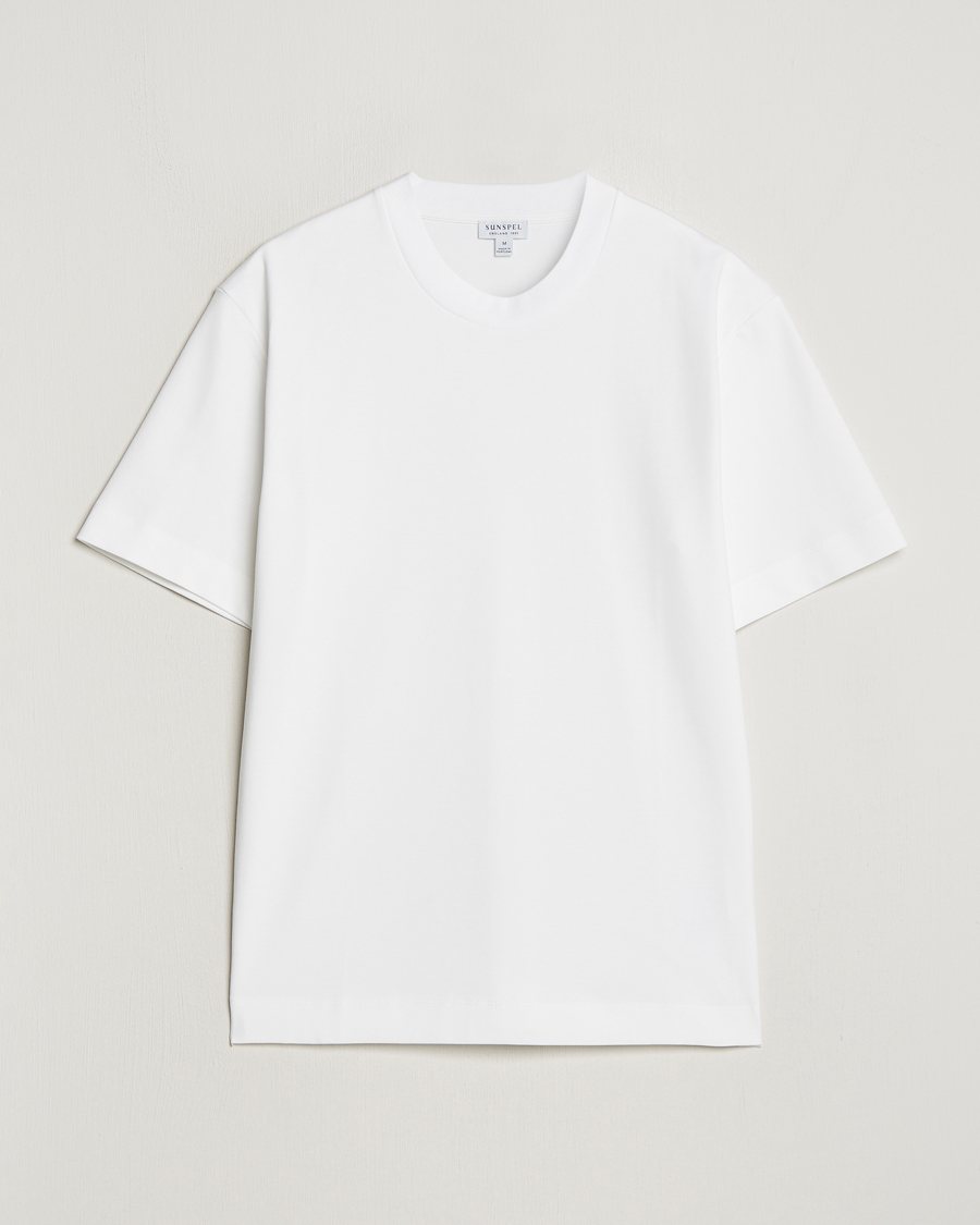 Hombres | Camisetas | Sunspel | Heavyweight Mock Neck T-Shirt White