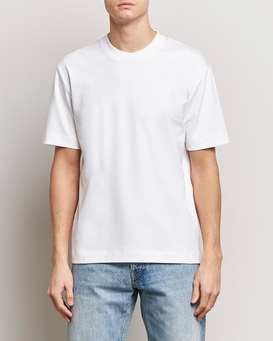 Hombres | Camisetas | Sunspel | Heavyweight Mock Neck T-Shirt White
