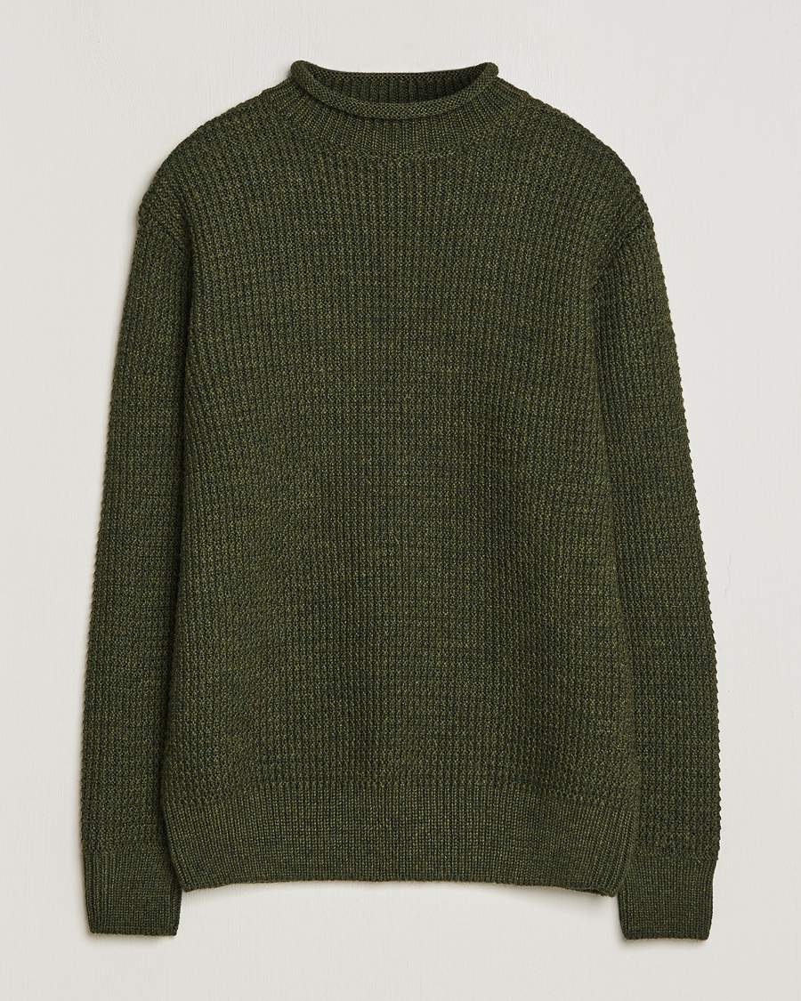 Hombres | Jerséis y prendas de punto | Sunspel | Fisherman Merino Wool Jumper Dark Olive