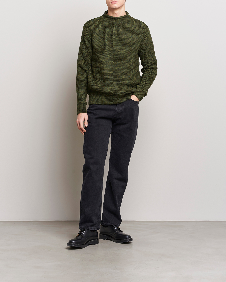 Hombres | Jerséis y prendas de punto | Sunspel | Fisherman Merino Wool Jumper Dark Olive