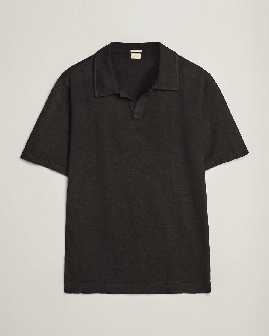 Hombres | Polos | Massimo Alba | Aruba Linen Polo Washed Black