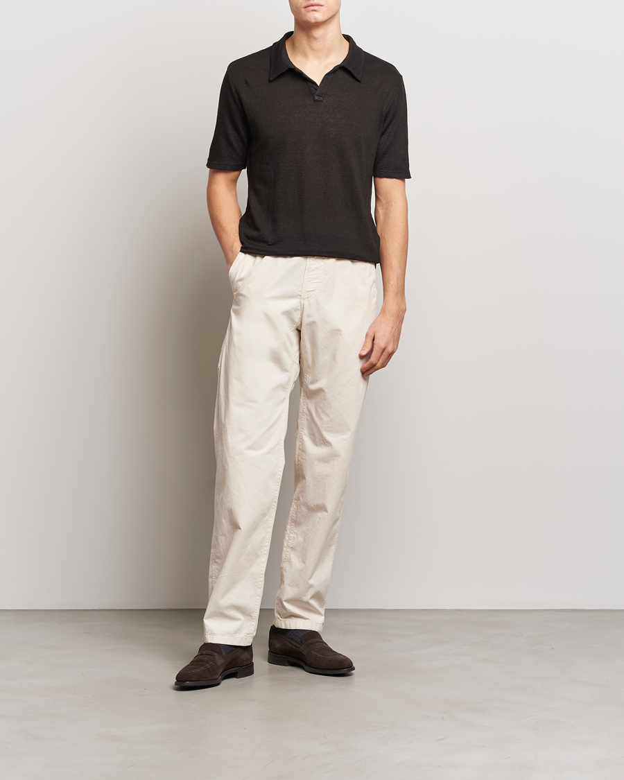 Hombres | Polos | Massimo Alba | Aruba Linen Polo Washed Black
