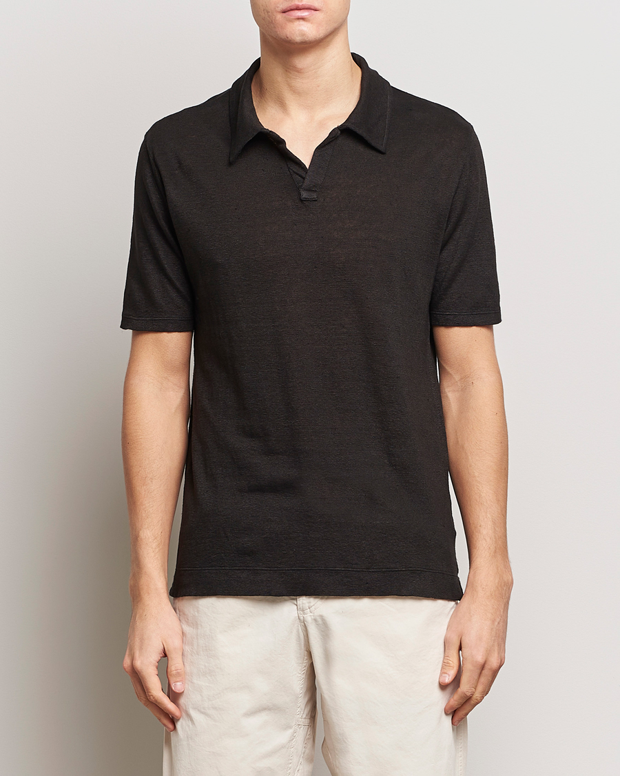 Hombres | Polos | Massimo Alba | Aruba Linen Polo Washed Black