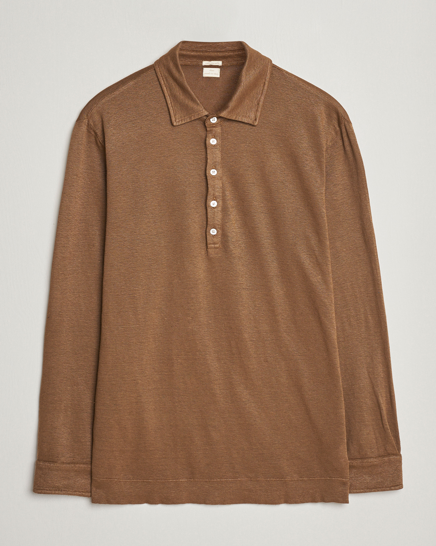 Hombres | Jerséis y prendas de punto | Massimo Alba | Raya Long Sleeve Linen Polo Brown