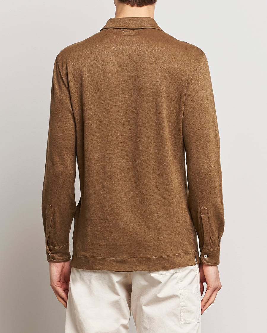 Hombres | Jerséis y prendas de punto | Massimo Alba | Raya Long Sleeve Linen Polo Brown