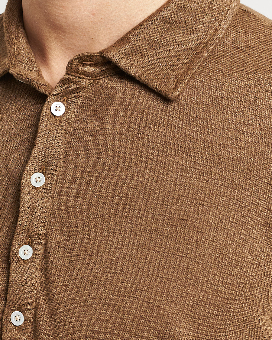 Hombres | Jerséis y prendas de punto | Massimo Alba | Raya Long Sleeve Linen Polo Brown