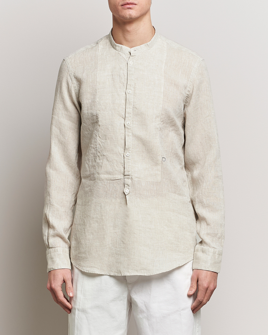 Hombres | Camisas | Massimo Alba | Kos Grandad Collar Linen Shirt Light Beige