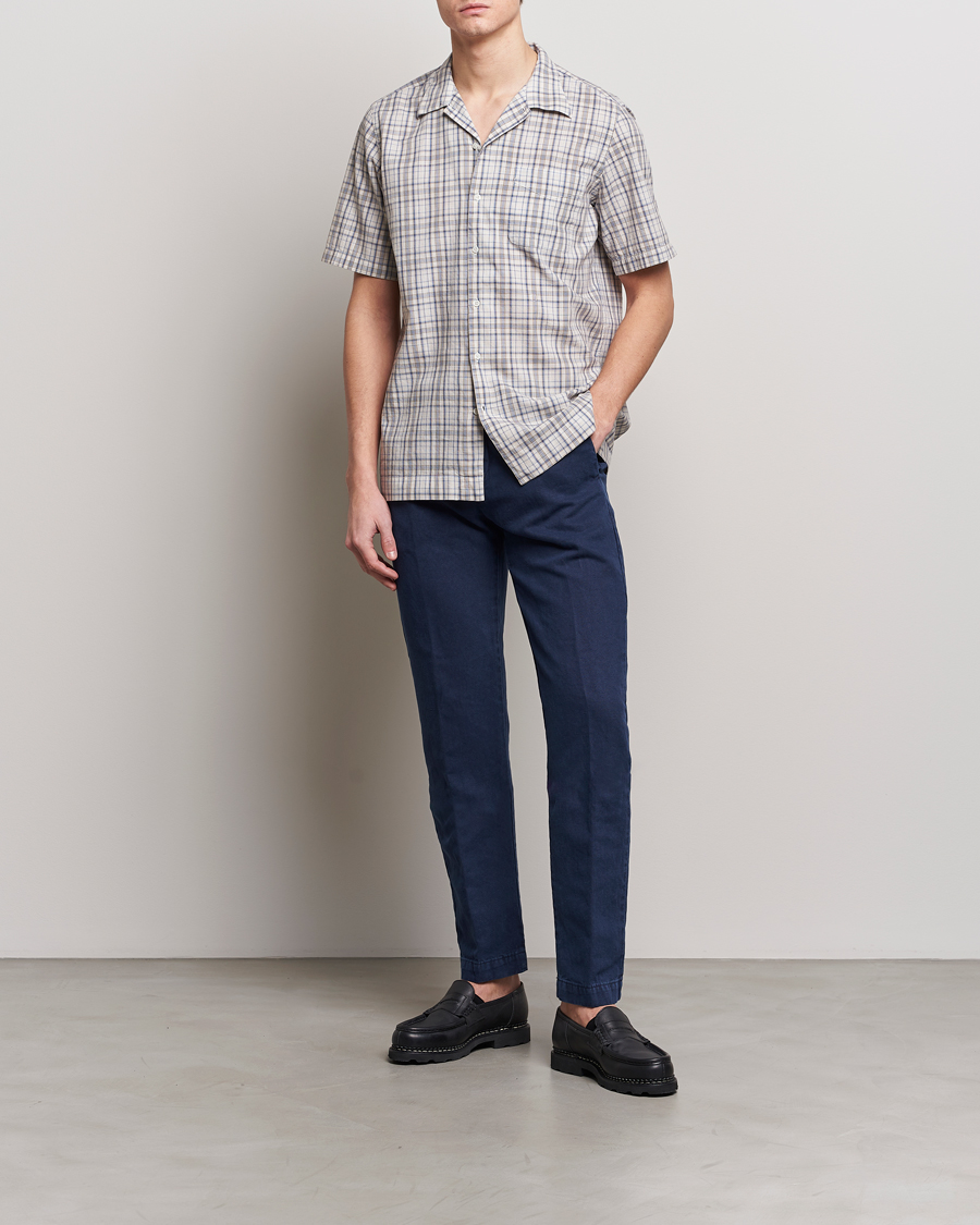 Hombres | Camisas | Massimo Alba | Venice Macro Check Bowling Shirt Blue/Beige