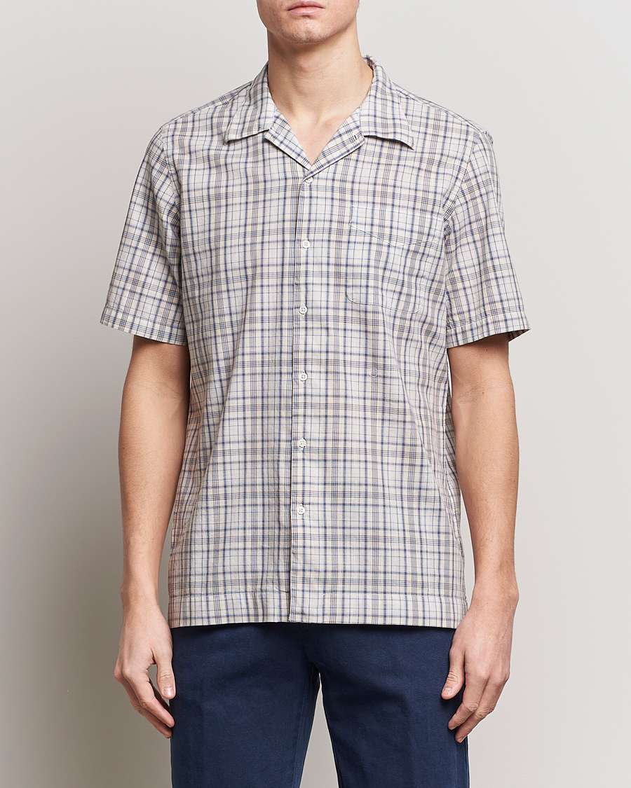 Hombres | Camisas | Massimo Alba | Venice Macro Check Bowling Shirt Blue/Beige