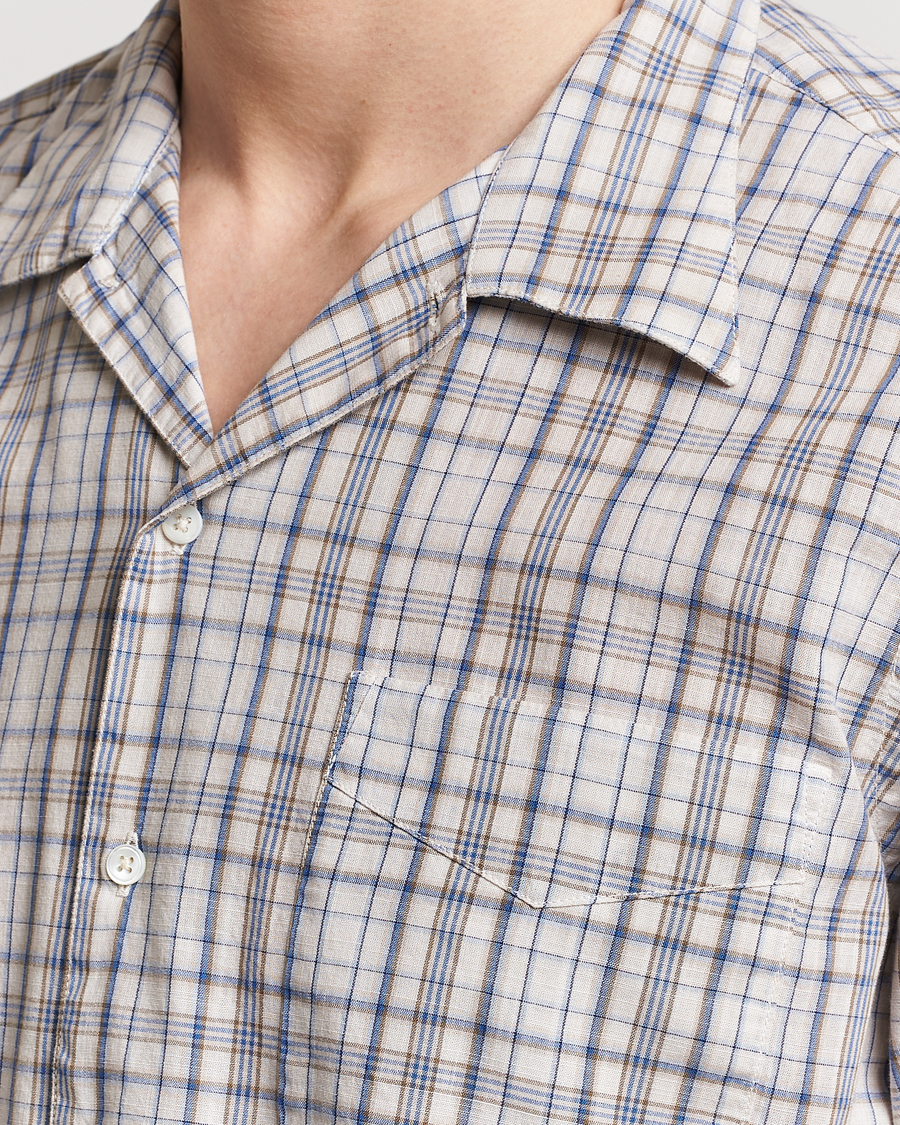 Hombres | Camisas | Massimo Alba | Venice Macro Check Bowling Shirt Blue/Beige