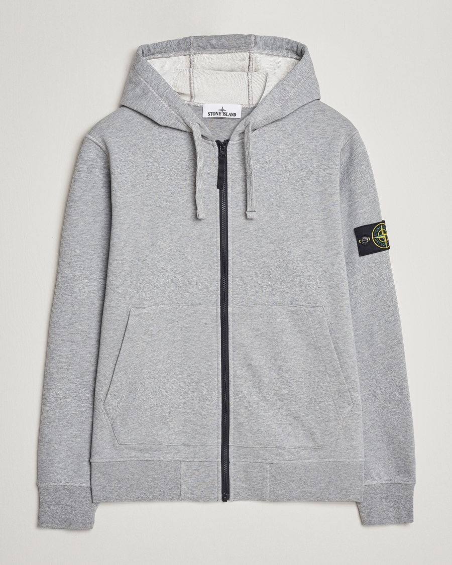Hombres | Jerséis y prendas de punto | Stone Island | Garment Dyed Cotton Fleece Full Zip Hood Melange Grey