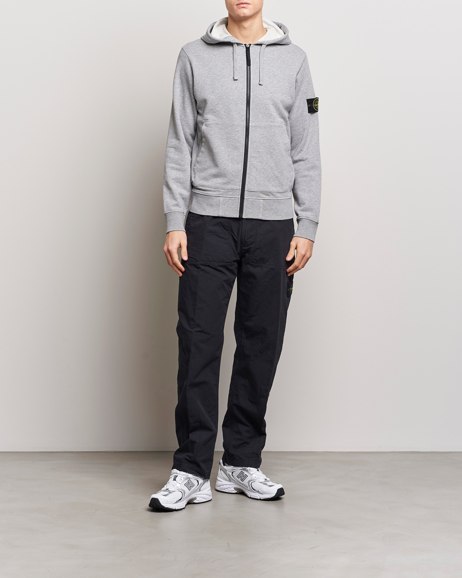Hombres | Jerséis y prendas de punto | Stone Island | Garment Dyed Cotton Fleece Full Zip Hood Melange Grey