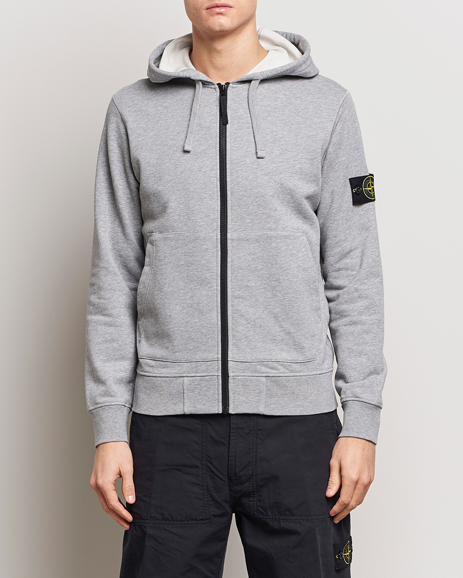 Hombres | Jerséis y prendas de punto | Stone Island | Garment Dyed Cotton Fleece Full Zip Hood Melange Grey