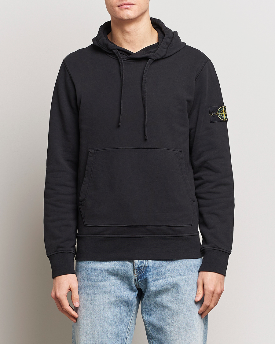 Hombres | Jerséis y prendas de punto | Stone Island | Garment Dyed Cotton Fleece Hood Black