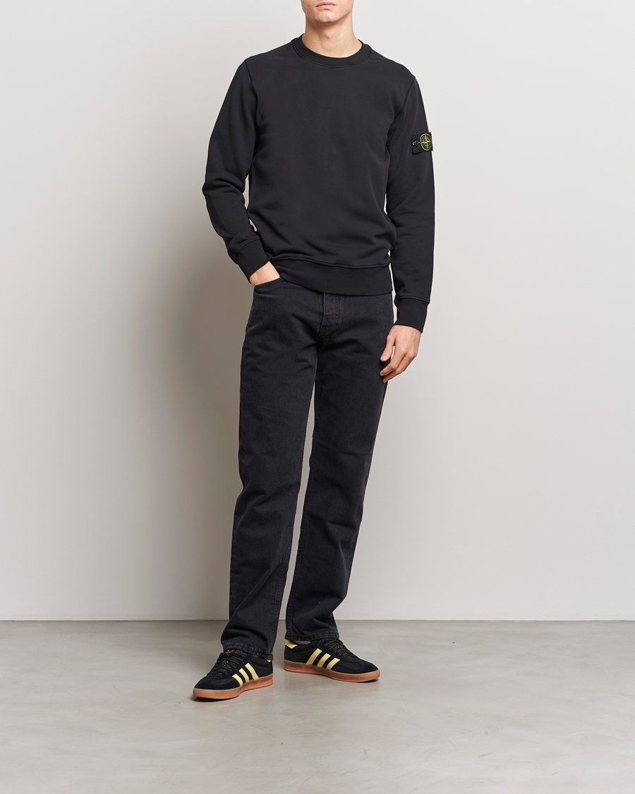 Hombres | Jerséis y prendas de punto | Stone Island | Garment Dyed Cotton Sweatshirt Black