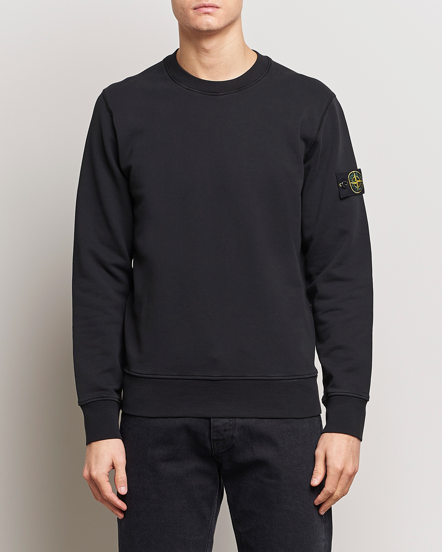 Hombres | Jerséis y prendas de punto | Stone Island | Garment Dyed Cotton Sweatshirt Black