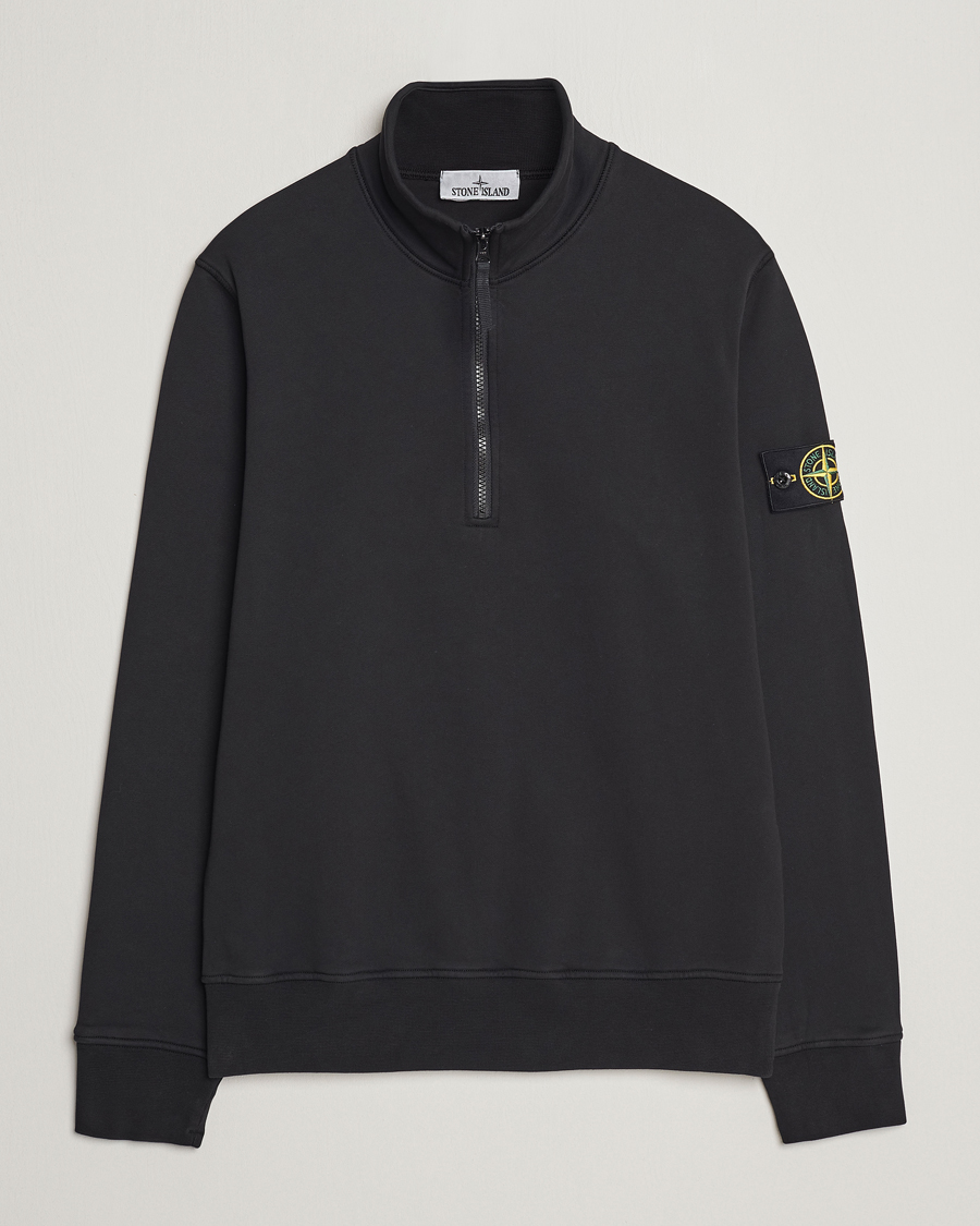 Hombres | Jerséis y prendas de punto | Stone Island | Garment Dyed Cotton Half Zip Black
