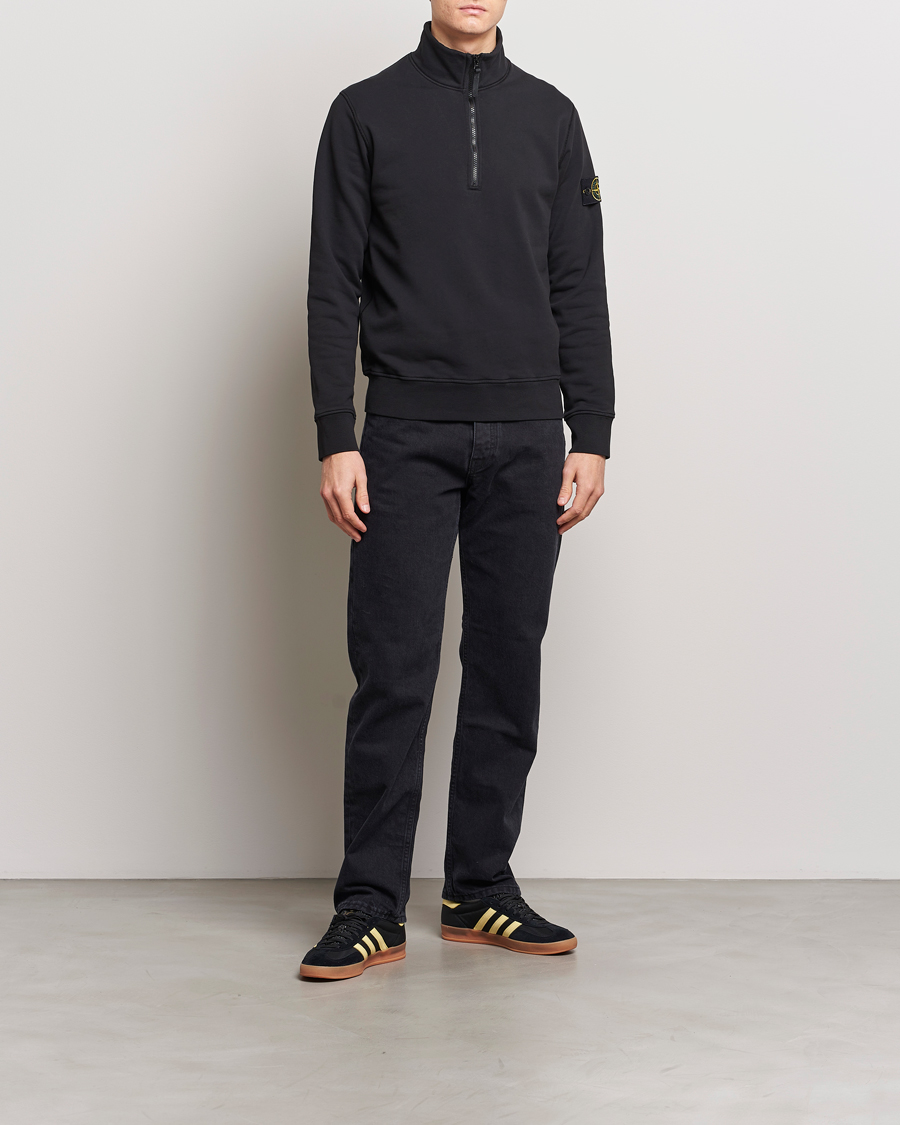 Hombres | Jerséis y prendas de punto | Stone Island | Garment Dyed Cotton Half Zip Black