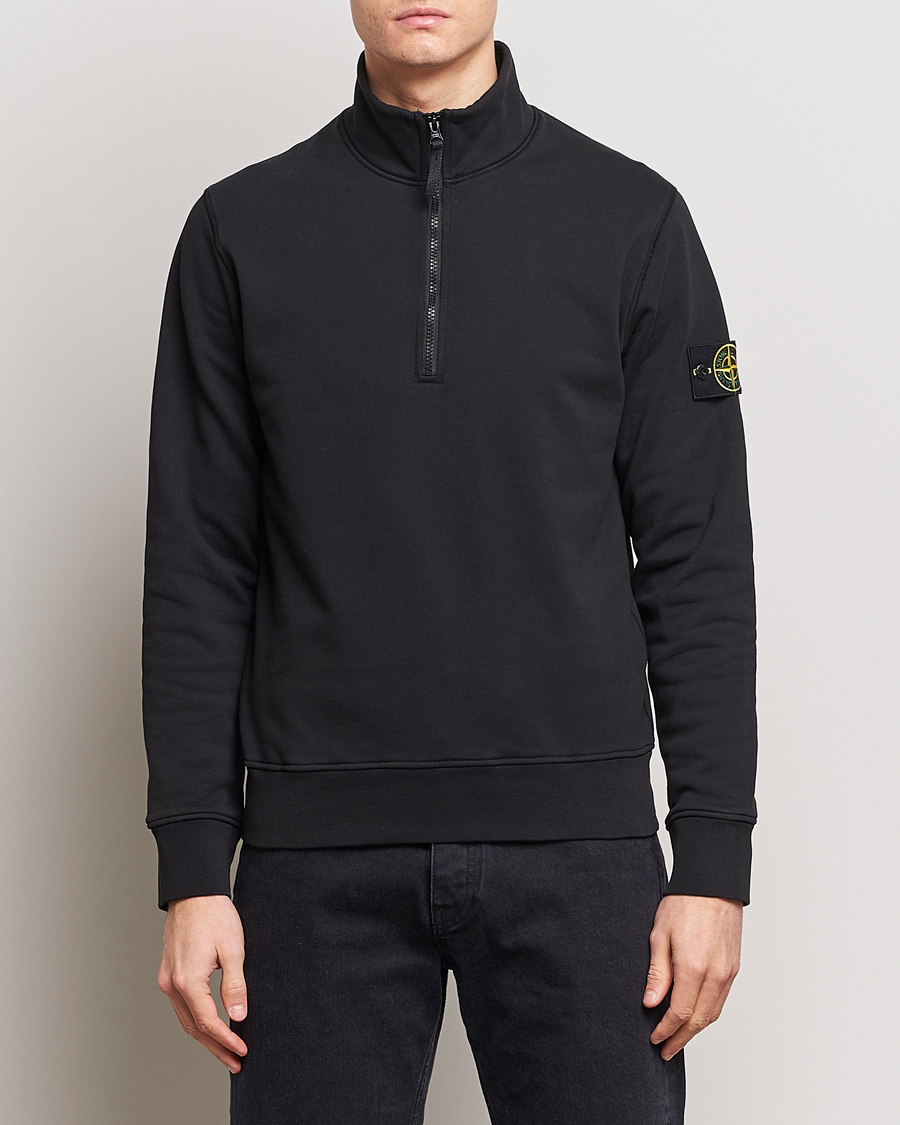 Hombres | Jerséis y prendas de punto | Stone Island | Garment Dyed Cotton Half Zip Black
