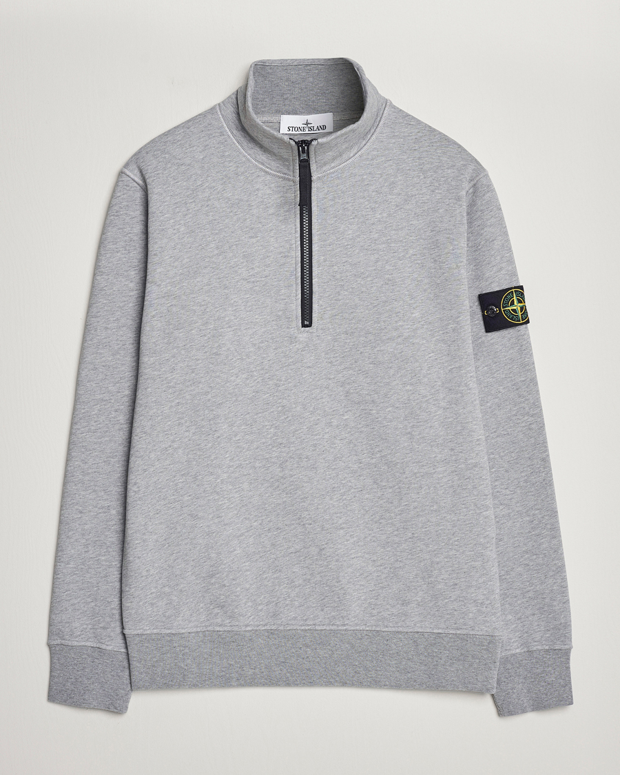 Hombres | Jerséis y prendas de punto | Stone Island | Garment Dyed Cotton Half Zip Melange Grey