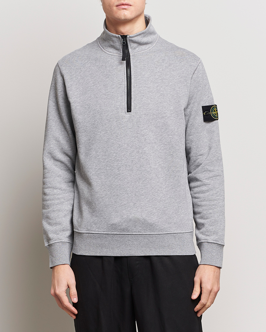 Hombres | Jerséis y prendas de punto | Stone Island | Garment Dyed Cotton Half Zip Melange Grey