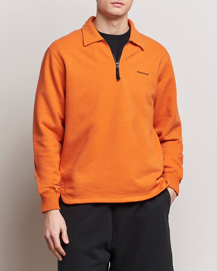Hombres | Ropa | Stone Island | Heavy Cotton Fleece Half Zip Sweatshirt Orange