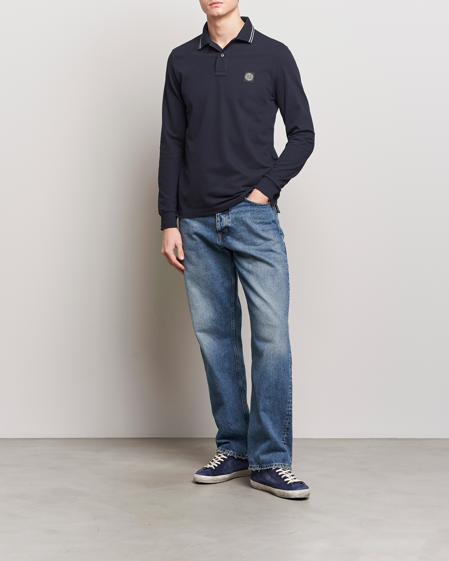 Hombres | Jerséis y prendas de punto | Stone Island | Organic Cotton Stretch Pique Navy Blue