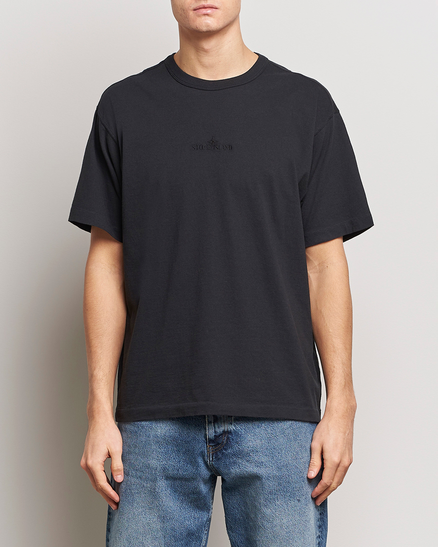 Hombres | Camisetas | Stone Island | Organic Cotton Fissato Effect Center Logo T-Shirt Black